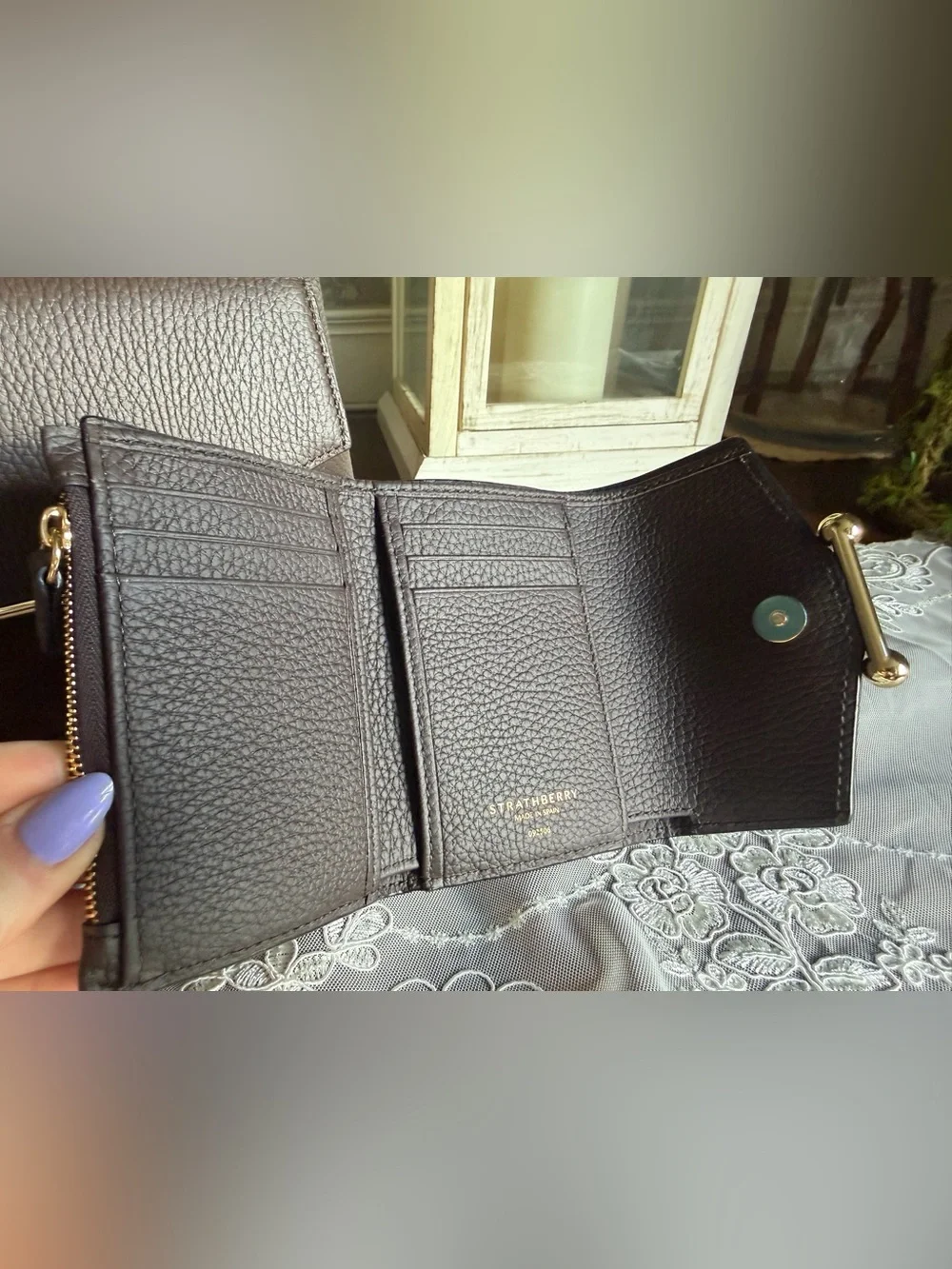NWOT Strathberry Mosaic Leather Top Handle Bag Purse & Wallet Set-Dkchoclt